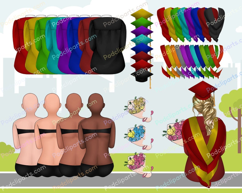 2023 Graduation girl with family reunion clipart PNG, Last day of school with parent clipart PNG, Graduating girls with grandparent CA262 image 2