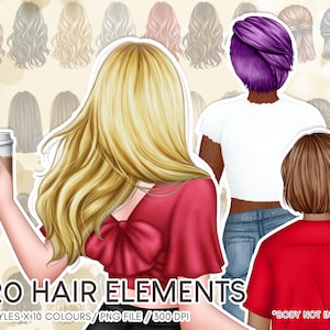 ヘア クリップアート、ロング ヘアスタイル、編み込みヘア、親友のクリップアート、カスタム女性ヘアスタイル クリップアート、美しいヘアスタイル クリップアート、PNG - CA04