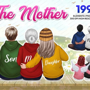 Mother Clipart Bundle PNG , Mom Kids Daughter Son, Back View Clipart, Customizable Family,Custom Family Portrait,Family clip art PNG - CA284