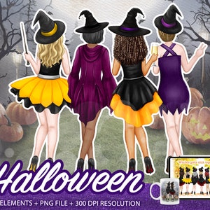 Halloween Witches, Fall best friend clipart, Halloween witch clipart, Witches clipart, Witch sisters, Witch clipart, Female magic vibes-CA28