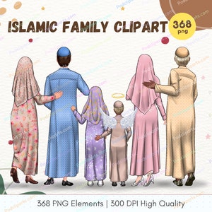 Islamic family Clipart Muslim kids & parents hajj/Umrah clipart illustrations Mix skin tone options Hajj/Umrah digital Personalized - CA451