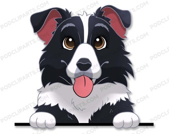 Border Collie Dog Clipart, Dog Clipart, Dog Graphics, Dog illustration, Dog Cartoon, Cartoon Pet Portrait, Dog Face,Border Collie Gifts-IL21