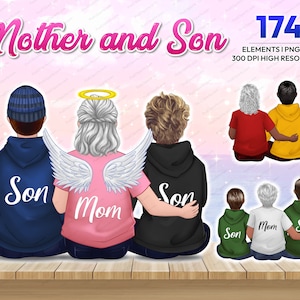 Mother and Son Clipart PNG Mom Mother&#39;s Day Clipart, Male Clipart, Family Clipart, Family Portrait, Gift for Mom Clipart PNG - CA289