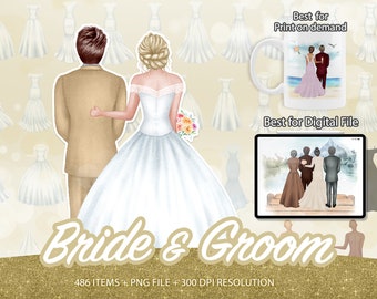 Bride and Groom Wedding Day Clipart, Just Married Clipart, Wedding Clipart, Marriage Clipart, Love Clipart, Watercolor Wedding Clipart- CA59