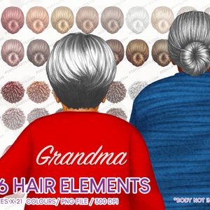 Grandma Hairstyles clipart, Grey hair women, Nana silver hair clipart, Mom Grandparent clipart, mama hair, Grandmother PNG Old woman - CA13
