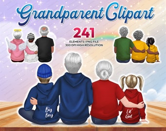 Grandparent and Children Clipart PNG, Love grandpa, daughter clipart, Mother's day clipart, Family clipart png files, Personalized - CA294