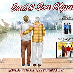 Father and Son Clipart, Dad Son Clipart, Father&#39;s Clipart, Family Clipart, Male Clipart, African American Man Clipart, Father Day PNG - CA94