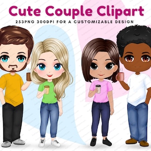 Couple Cute Clip art, Couple png, Chibi Art, Best Friend Clipart, Besties Portrait,Female Clipart, Man Clipart,BFF illustration-CA117