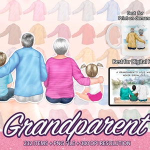 Grandmother Clip art, Grandma Clipart, Granny and Children, Grandpa and Grandma clipart, Grandfather clipart, Grandchildren Clipart - CA40