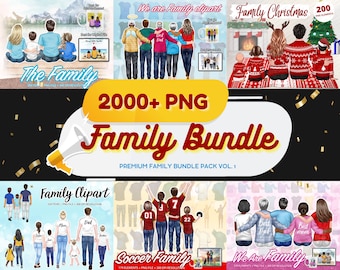 2000+ Custom Family Portrait Bundle Clipart, Figures de la famille, Papa Maman Enfants, Assis clipart, PNG Personnalisable famille - CA244