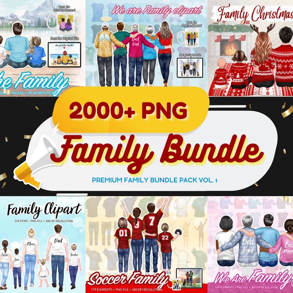 2000+ Custom Family Portrait Bundle Clipart, Family Figures, Dad Mom Children, Sitting clipart, PNG Customizable family - CA244