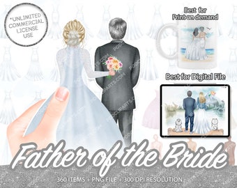 Father of the Bride Clipart, Wedding Day Clipart, Father of the Groom Clipart, Custom Groom Clipart, Bride and Dad, Bridal Clipart - CA62