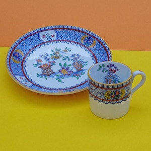 Antique Minton Asian Coffee Cup and Saucer Fine Bone China made in England circa 1912-1950