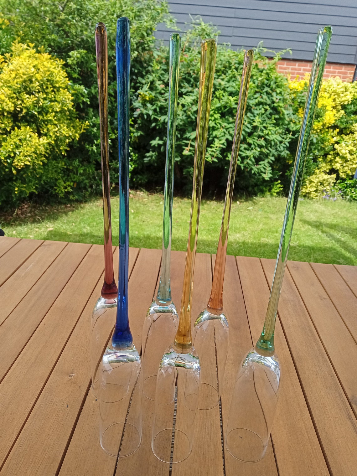 Set of 6 long steam vine glasses and a vase Coloured glass Etsy
