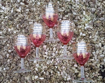 Pink Vintage Glasses, Set of five glasses made in France