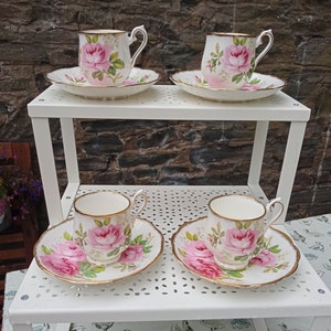 Royal Albert American Beauty Kaffeetassen, 4er Set Vintage Fine Bone China Made in England