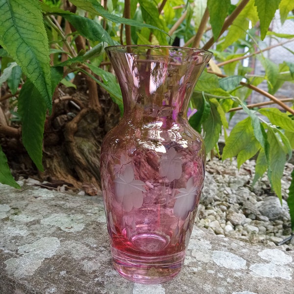Bohemian Glass Vase in Pink, Pink Vase