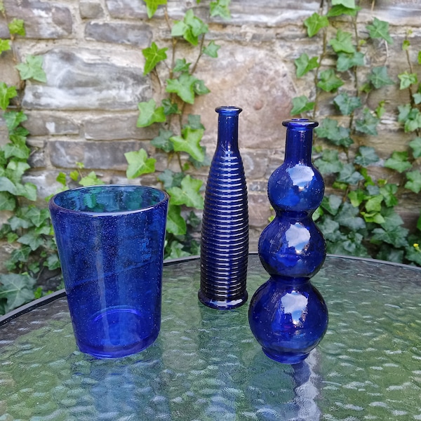 Blue Glass Vase Etsy UK