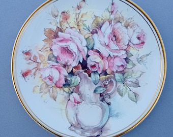 Vintage Shabby Chic Rose Plate, Fine Bone China Made in England