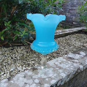 Vintage Glass Vase, Light Blue Decorative Glass, Tall Glass  Flower Vase