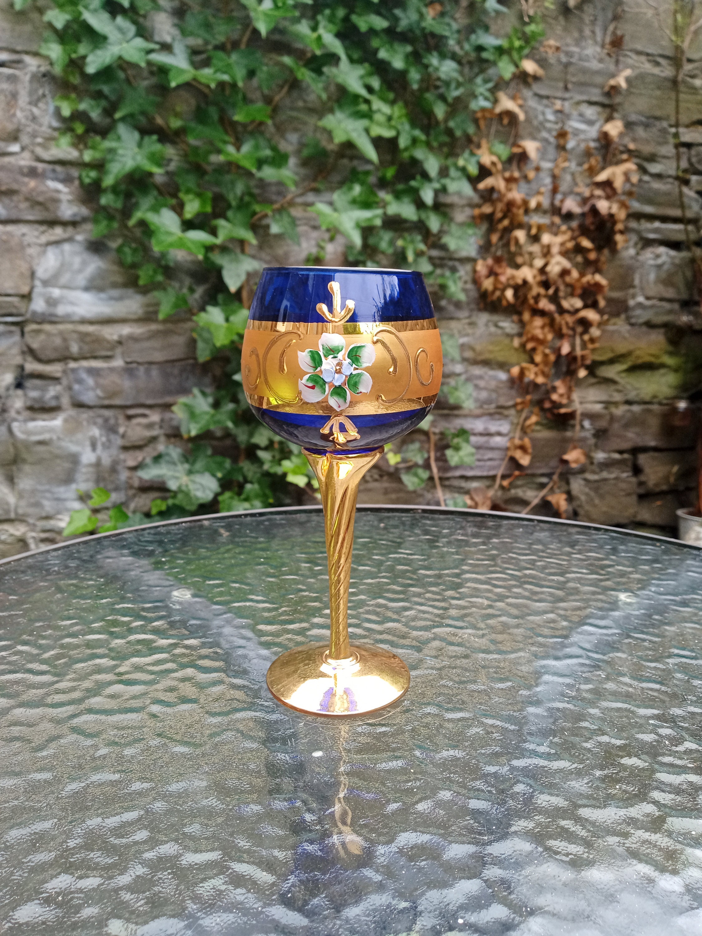 Gold and blue bohemia glass - Etsy 日本