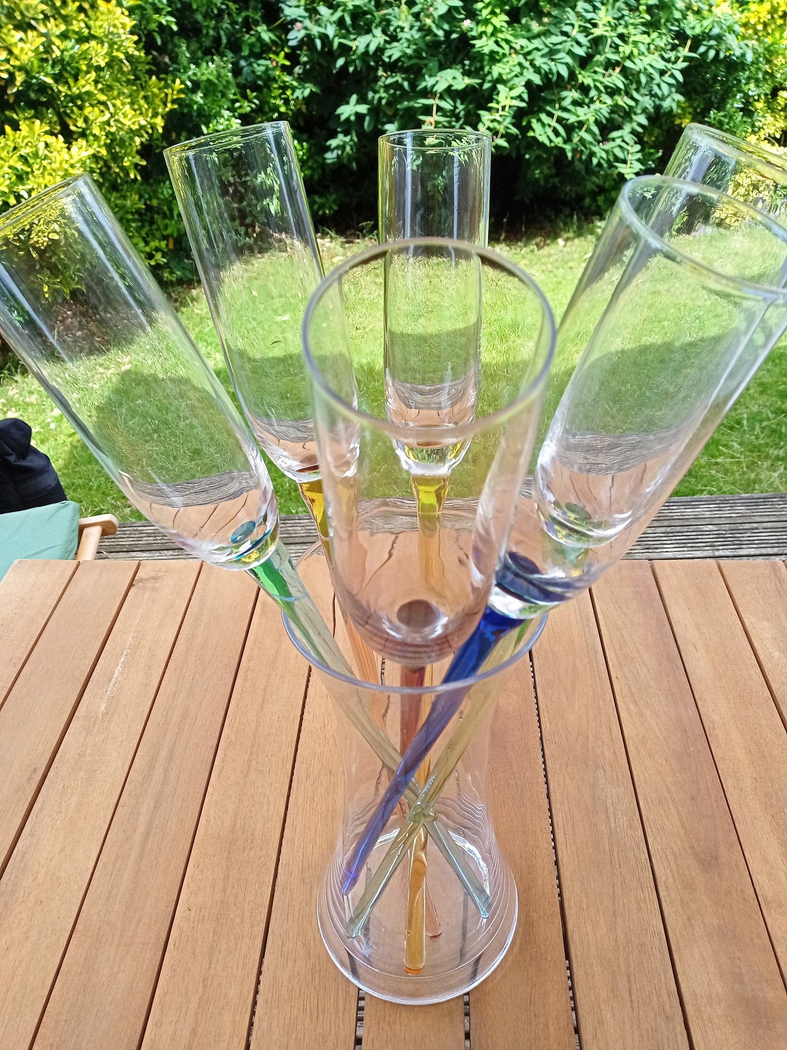 Set of 6 long steam vine glasses and a vase Coloured glass Etsy