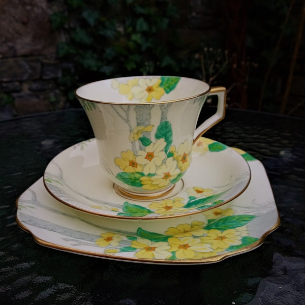 Antique Fenton Teacup, Rare Radfords Fenton Yellow Floral Trio, England 1930s