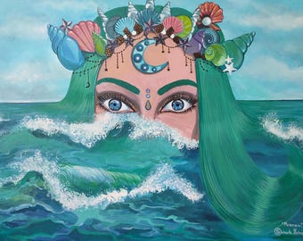Mermaid Acrylic painting - high quality papper print