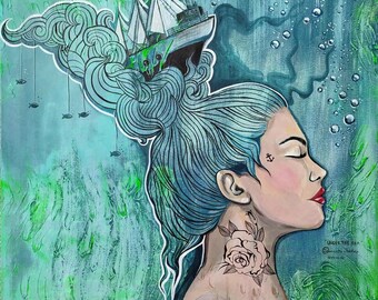 UNDER THE SEA acrylic painting -  high quality papper print