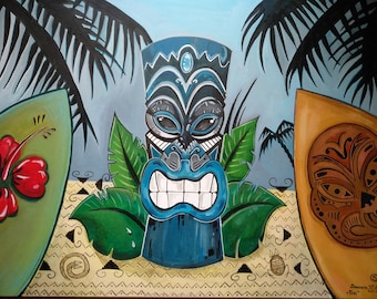 TIKI acrylic  painting - high quality papper print