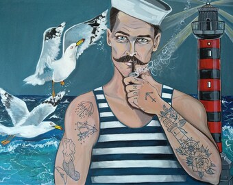 Sailor original acrylic painting - High quality papper print