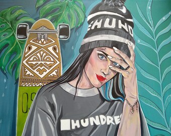 Skater Girl Acrylic painting - high quality papper print
