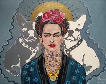 Frida Kahlo two sides acrylic painting - high quality papper print
