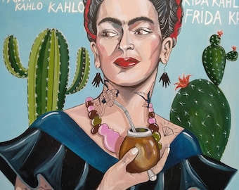 Tattooed Frida Kahlo Acrylic Painting - high quality papper print