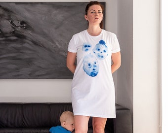 Sleep Deprived Family's Genies, Organic Cotton T-shirt Dress, Watercolor Drawing Art Print