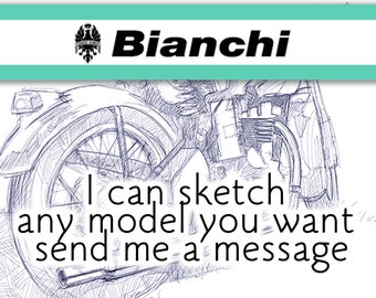 Bianchi Cycling -  I can sketch any model you want, send me a message, art sketch poster [no frame]