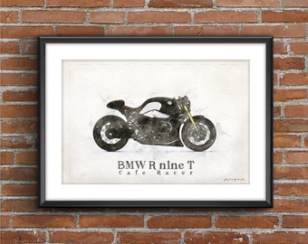 BMW R nine T Cafe Racer, art sketch poster [no frame]