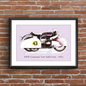 BMW Gespann von Noll/Cron - 1954, art sketch poster [no frame]
