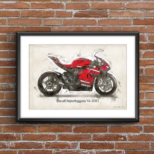 Ducati Superleggera V4 - 2021, pôster de esboço artístico [sem moldura]