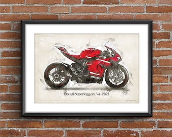 Ducati Superleggera V4 - 2021, art sketch poster [no frame]