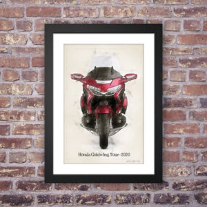 HONDA Goldwing Touring 2020 - Front/Rear - Red/Blue/Black, art sketch poster [no frame]