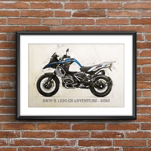 BMW R 1250 GS Adventure - 2020, Black Rim, art sketch poster [no frame]