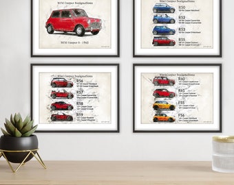 Mini Cooper Models- 4 Sketches - Art Sketch Poster [no frame]