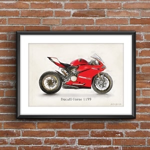 Ducati Corse 1199, pôster de esboço de arte [sem moldura]