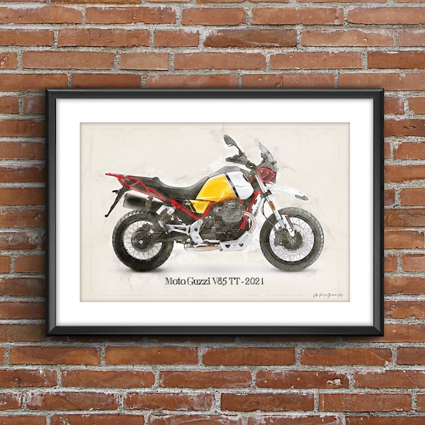 Moto Guzzi V85TT - 2021, art sketch poster [no frame]