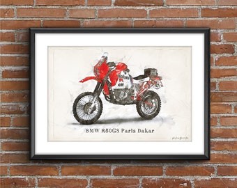 BMW R80GS Paris Dakar, art sketch poster [no frame]