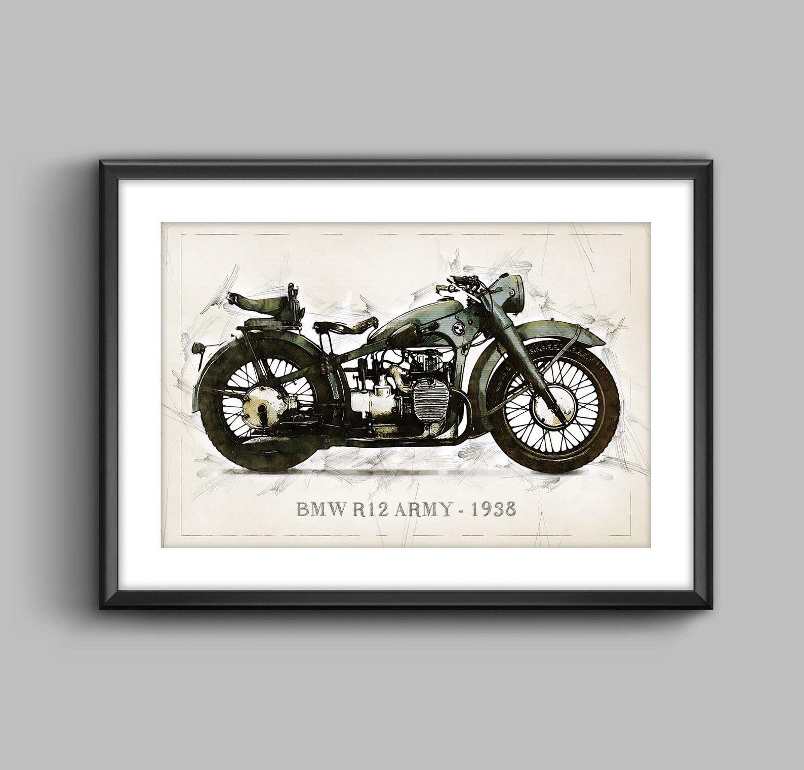 BMW R12 Army 1938 Art Sketch Poster no Frame - Etsy