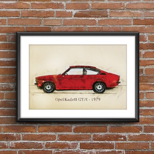 Opel Kadett GT/E Coupe - 1979, art sketch poster [no frame]