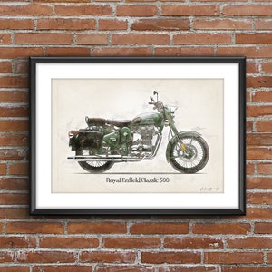 Royal Enfield Classic 500 Battle Green - Black, art sketch poster [no frame]