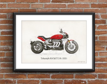 Triumph ROCKET 3 R - 2021, art sketch poster [no frame]